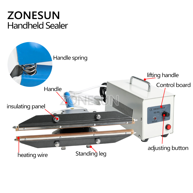 Plastic Bag Impulse Heat Sealer - ZONESUN 400mm Direct-heat Plier portable impulse