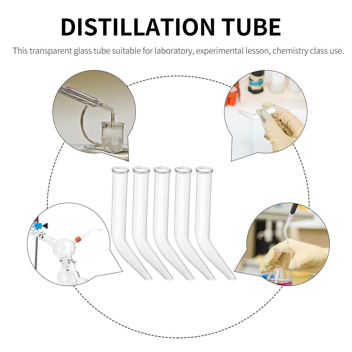 Lab Equipment - 5Pcs Glass Distillation Tube Transparent Ox