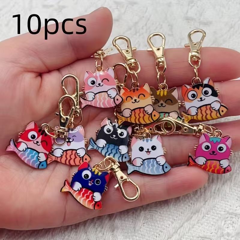 Packaging - 10pcs alloy printed cat keychain, suitable