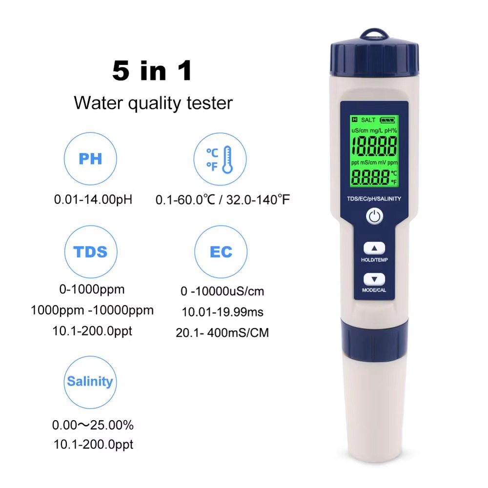 5 In 1 Digital PH TDS EC Meter - Ph Meter Digital Water Tester 评论和价格