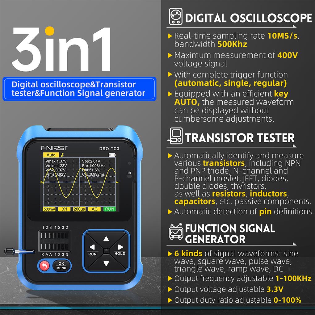 FNIRSI DSO-TC3 3in1 Mini Handh - Fnirsi Digital Oscilloscope Handheld 评论和价格